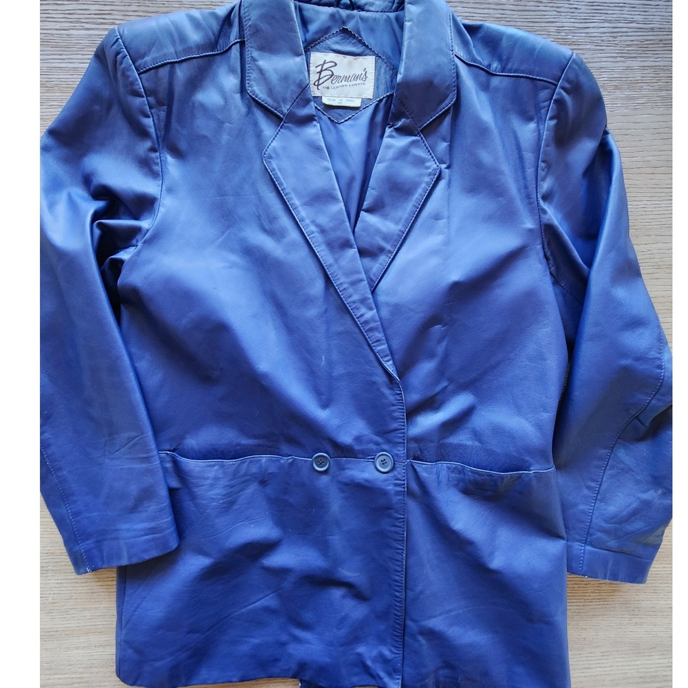 VTG Bermans Blue Leather Blazer Jacket. 80s Indiesleaze retro streetwear Y2K